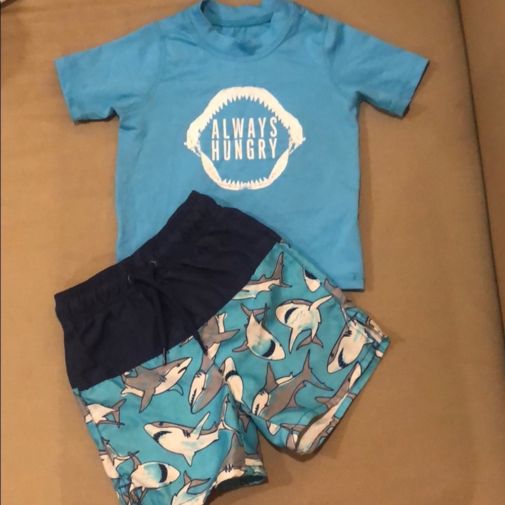 18 - 24 months blue shark swim set trunks toddler
